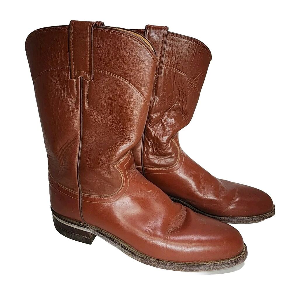 Vintage Justin Brown Roper Cowboy Boots #3802 Men's Size 7½ A (10½") EUC